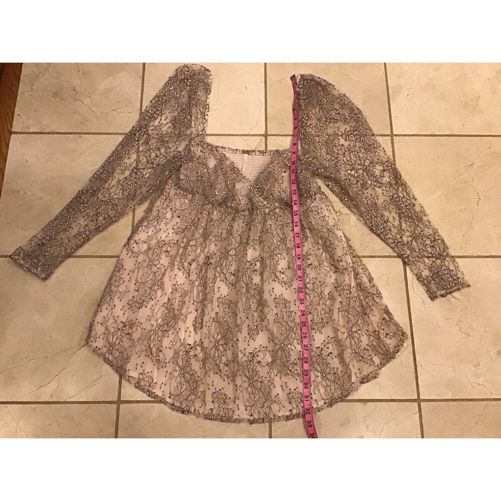 Free People Heavenly Lace Babydoll Tunic Mini Dress SzL Ethereal Dainty Coquette - Picture 6 of 12